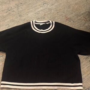 Abercrombie & Fitch Black and White Crewneck Sweater with Striped Trim softluxe